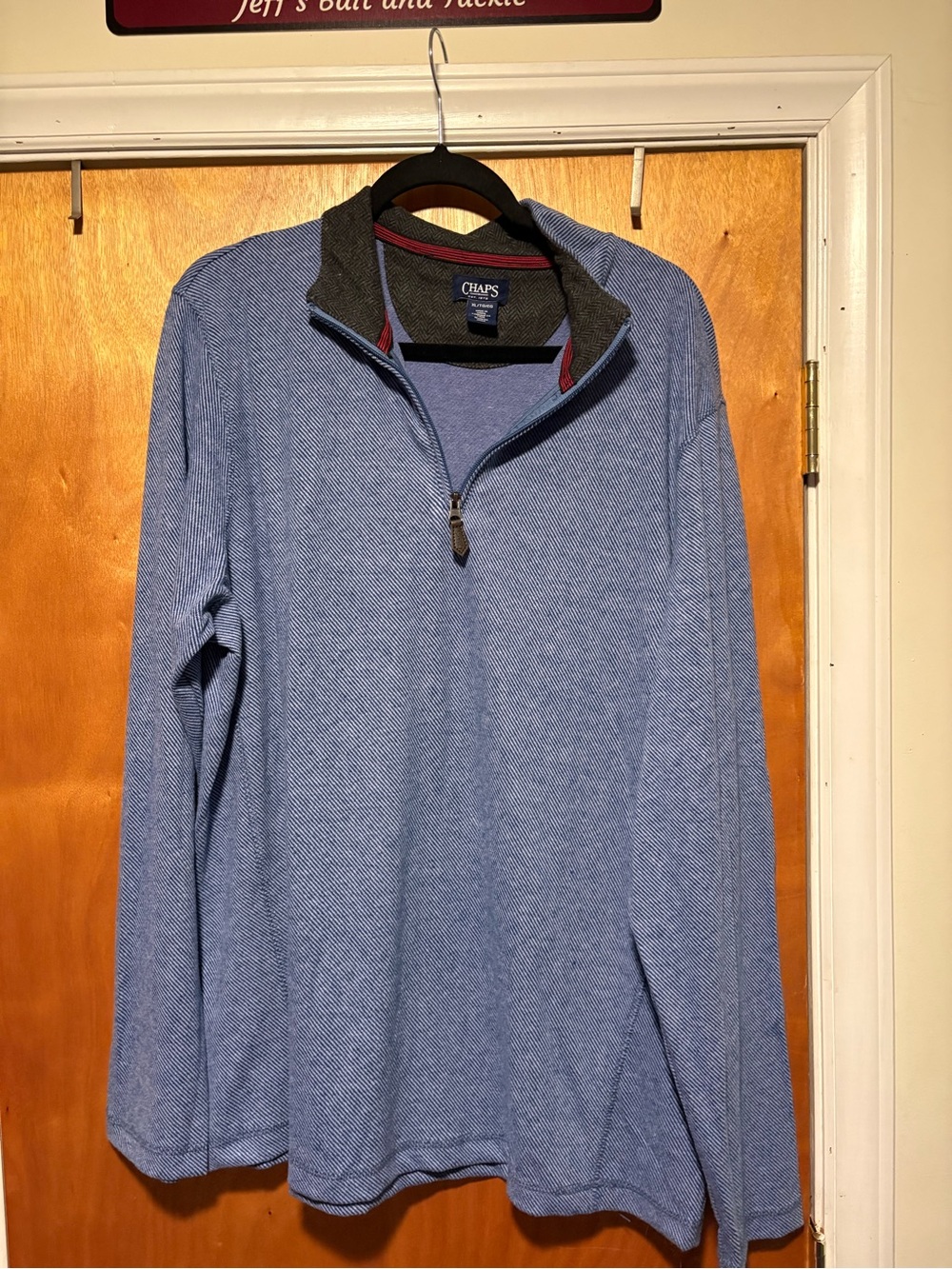 Chaps Men's Light Blue Quarter-Zip Sweater with Dark Gray Contrast Collar